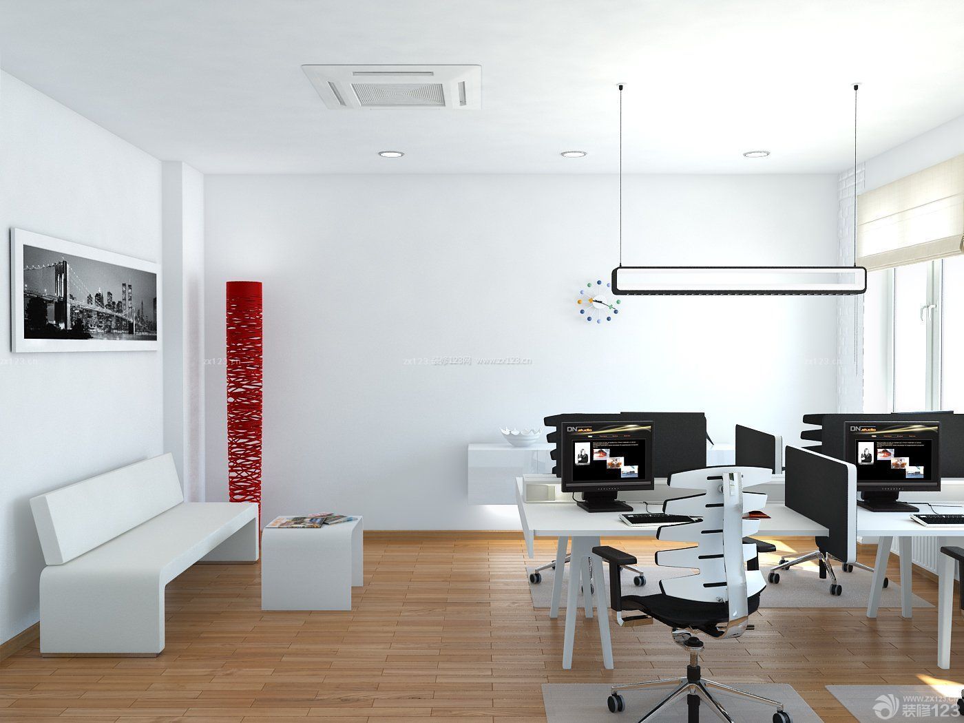 办公室简约室内装修设计效果图图片_装信通网效果图